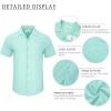 imageMens Cotton Linen Short Sleeve Shirts Cuban Camp Button Down Beach Vacation Tops with PocketCampmintblue