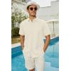 imageMens Linen Cuban Guayabera Button Down Shirts Short Sleeve Casual Summer Beach TopsBeige