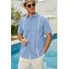 imageMens Linen Cuban Guayabera Button Down Shirts Short Sleeve Casual Summer Beach TopsBlue