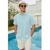 imageMens Linen Cuban Guayabera Button Down Shirts Short Sleeve Casual Summer Beach TopsMint Blue