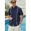 imageMens Linen Cuban Guayabera Button Down Shirts Short Sleeve Casual Summer Beach TopsNavy Blue