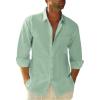 imageButton Down Linen Shirts for Men Casual Long Sleeve Regular Fit Cotton Beach Shirts with PocketMint Green