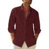 imageButton Down Linen Shirts for Men Casual Long Sleeve Regular Fit Cotton Beach Shirts with PocketRed Wine