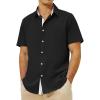 imageMens Button Down Dress Shirts Short Sleeve Casual Shirts Wrinkle Free Business Shirt Stain SheildBlack