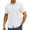 imageMens Button Down Dress Shirts Short Sleeve Casual Shirts Wrinkle Free Business Shirt Stain SheildSlimfit White