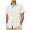 imageMens Button Down Dress Shirts Short Sleeve Casual Shirts Wrinkle Free Business Shirt Stain SheildWhite