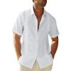 imageMens Casual Linen Cotton Button Down Short Sleeve Shirts Cuban Camp Guayabera Beach TopsCubanwhite