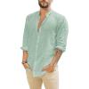 imageMens Casual Long Sleeve Cotton Linen Shirts Buttons Down Solid Plain RollUp Sleeve Summer Beach ShirtsMint Green