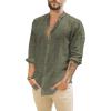 imageMens Casual Long Sleeve Cotton Linen Shirts Buttons Down Solid Plain RollUp Sleeve Summer Beach ShirtsOlive Green