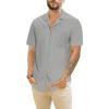 imageMens Cotton Linen Short Sleeve Shirts Cuban Camp Button Down Beach Vacation Tops with PocketCampgrey