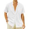 imageMens Cuban Guayabera Shirts Cotton Linen Button Down Short Sleeve Shirts Casual Summer Beach Shirt