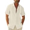 imageMens Linen Cuban Guayabera Button Down Shirts Short Sleeve Casual Summer Beach TopsBeige