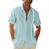 imageMens Linen Cuban Guayabera Button Down Shirts Short Sleeve Casual Summer Beach TopsMint Blue