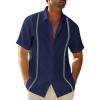 imageMens Linen Cuban Guayabera Button Down Shirts Short Sleeve Casual Summer Beach TopsNavy Blue