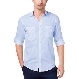 imageButton Down Long Sleeve Linen Shirts for Men Summer Casual Cotton Spread Collar Beach Shirts YBlue Large