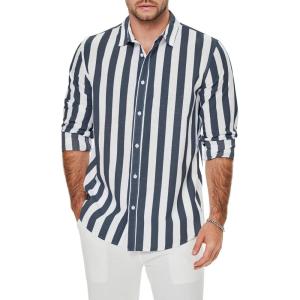 imageMens Casual Linen Cotton Button Down Short Sleeve Shirts Cuban Camp Guayabera Beach TopsGrey