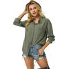imageButton Down Shirts for Women Long Sleeve Dress Blouse Casual Solid Office Work TopsArmy Green