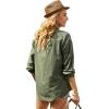 imageButton Down Shirts for Women Long Sleeve Dress Blouse Casual Solid Office Work TopsArmy Green