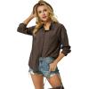 imageButton Down Shirts for Women Long Sleeve Dress Blouse Casual Solid Office Work TopsCoffee
