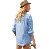 imageButton Down Shirts for Women Long Sleeve Dress Blouse Casual Solid Office Work TopsSky Blue