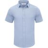 imageMens Casual Linen Button Down Short Sleeve Shirts Beach Summer Spread Collar Pocket TopsBlue