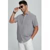 imageMens Casual Linen Button Down Short Sleeve Shirts Beach Summer Spread Collar Pocket TopsPocketgrey