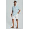imageMens Casual Linen Button Down Short Sleeve Shirts Beach Summer Spread Collar Pocket TopsPocketmint Blue