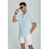 imageMens Casual Linen Button Down Short Sleeve Shirts Beach Summer Spread Collar Pocket TopsPocketmint Blue
