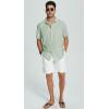 imageMens Casual Linen Button Down Short Sleeve Shirts Beach Summer Spread Collar Pocket TopsPocketmint Green