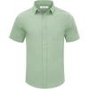 imageMens Casual Linen Button Down Short Sleeve Shirts Beach Summer Spread Collar Pocket TopsPocketmint Green