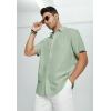imageMens Casual Linen Button Down Short Sleeve Shirts Beach Summer Spread Collar Pocket TopsPocketmint Green