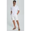 imageMens Casual Linen Button Down Short Sleeve Shirts Beach Summer Spread Collar Pocket TopsPocketwhite