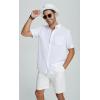 imageMens Casual Linen Button Down Short Sleeve Shirts Beach Summer Spread Collar Pocket TopsPocketwhite