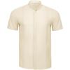 imageMens Casual Linen Button Down Short Sleeve Shirts Beach Summer Spread Collar Pocket TopsXbeige
