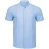 imageMens Casual Linen Button Down Short Sleeve Shirts Beach Summer Spread Collar Pocket TopsXblue