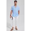 imageMens Casual Linen Button Down Short Sleeve Shirts Beach Summer Spread Collar Pocket TopsXblue