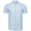 imageMens Casual Linen Button Down Short Sleeve Shirts Beach Summer Spread Collar Pocket TopsXmint Blue