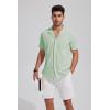 imageMens Casual Linen Button Down Short Sleeve Shirts Beach Summer Spread Collar Pocket TopsXmint Green