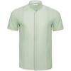imageMens Casual Linen Button Down Short Sleeve Shirts Beach Summer Spread Collar Pocket TopsXmint Green