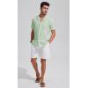 imageMens Casual Linen Button Down Short Sleeve Shirts Beach Summer Spread Collar Pocket TopsXmint Green