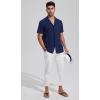 imageMens Casual Linen Button Down Short Sleeve Shirts Beach Summer Spread Collar Pocket TopsXnavy Blue