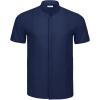 imageMens Casual Linen Button Down Short Sleeve Shirts Beach Summer Spread Collar Pocket TopsXnavy Blue