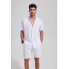 imageMens Casual Linen Button Down Short Sleeve Shirts Beach Summer Spread Collar Pocket TopsXwhite