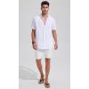 imageMens Casual Linen Button Down Short Sleeve Shirts Beach Summer Spread Collar Pocket TopsXwhite