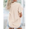 imageWomens Button Down Casual Shirts Cotton Short Sleeve Blouses Solid Summer Tops with PocketApricot