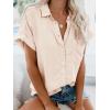 imageWomens Button Down Casual Shirts Cotton Short Sleeve Blouses Solid Summer Tops with PocketApricot
