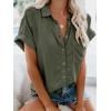 imageWomens Button Down Casual Shirts Cotton Short Sleeve Blouses Solid Summer Tops with PocketArmy Green