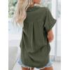 imageWomens Button Down Casual Shirts Cotton Short Sleeve Blouses Solid Summer Tops with PocketArmy Green