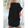 imageWomens Button Down Casual Shirts Cotton Short Sleeve Blouses Solid Summer Tops with PocketBlack