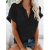 imageWomens Button Down Casual Shirts Cotton Short Sleeve Blouses Solid Summer Tops with PocketBlack